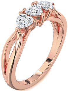 Diamond Rose Gold Heart Three Stone Ring