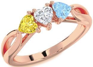 Rose Gold Heart Three Stone Mother's Ring