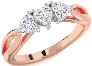 Diamond White Rose Gold Heart Three Stone Ring