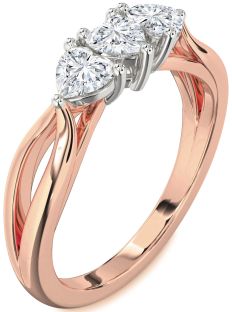 Diamond White Rose Gold Heart Three Stone Ring