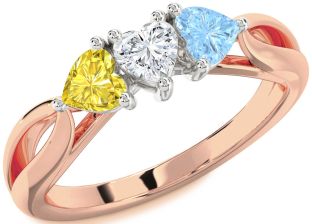 White Rose Gold Heart Three Stone Mother's Ring