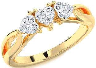 Diamond Gold Heart Three Stone Ring