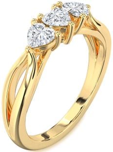 Diamond Gold Heart Three Stone Ring