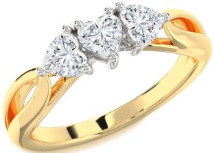 Diamond White Yellow Gold Heart Three Stone Ring