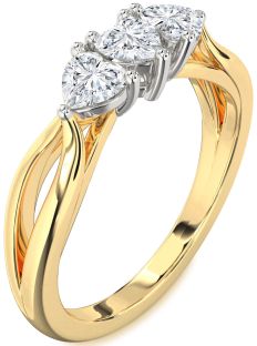 Diamond White Yellow Gold Heart Three Stone Ring