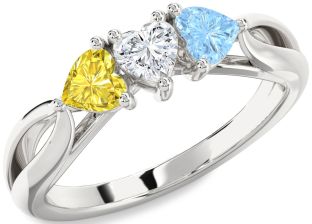 Platinum Heart Three Stone Mother's Ring