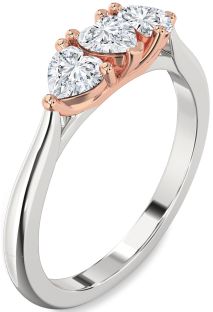 Diamond Silver & 10K Rose Gold Heart Three Stone Ring