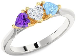 Gold Silver Heart Three Stone Mother's Ring