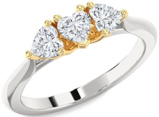 Diamond White Yellow Gold Heart Three Stone Ring