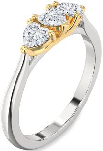 Diamond Silver & 10K gold Heart Three Stone Ring