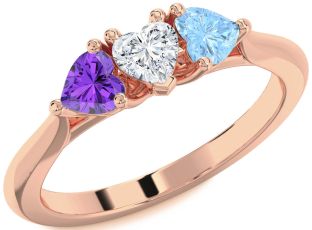 Rose Gold Silver Heart Three Stone Mother's Ring