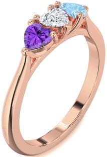 Rose Gold Heart Three Stone Mother's Ring