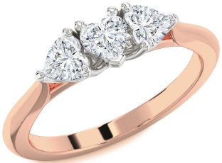 Diamond White Rose Gold Heart Three Stone Ring
