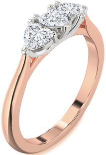 Diamond White Rose Gold Heart Three Stone Ring
