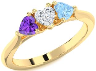 Gold Silver Heart Three Stone Mother's Ring