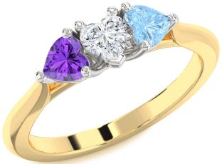 Gold Silver Heart Three Stone Mother's Ring