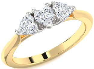 Diamond White Yellow Gold Heart Three Stone Ring