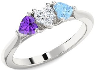 Platinum Heart Three Stone Mother's Ring