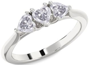 Salt & Pepper Diamond Silver Heart Three Stone Ring