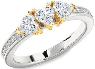Diamond White Yellow Gold Heart Three Stone Ring