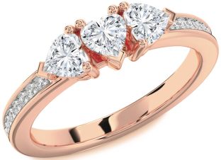Diamond Rose Gold Heart Three Stone Ring