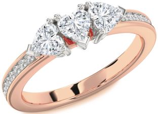Diamond White Rose Gold Heart Three Stone Ring
