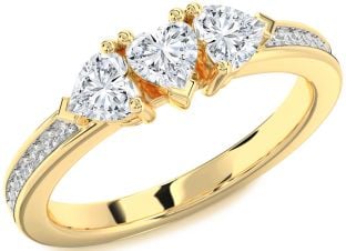 Diamond Gold Heart Three Stone Ring
