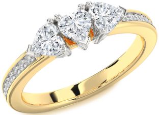 Diamond White Yellow Gold Heart Three Stone Ring