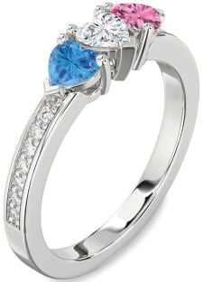 Diamond Platinum Heart Three Stone Pave Mother's Ring