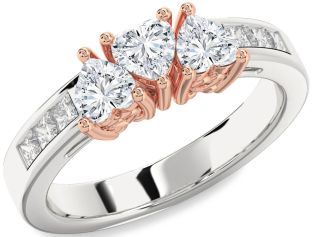 Diamond Platinum & Rose Gold Heart Three Stone Ring