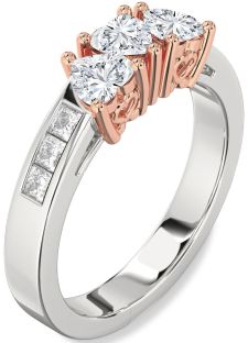Diamond Silver & 10K Rose Gold Heart Four Stone Ring