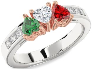 Diamond Platinum & Rose Gold Heart Four Stone Mother's Ring