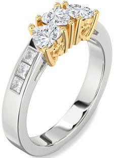 Diamond Silver & 10K gold Heart Four Stone Ring
