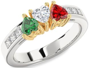 Diamond Platinum & Yellow Gold Heart Four Stone Mother's Ring
