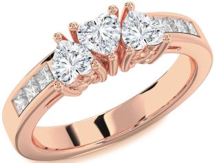 Diamond Rose Gold Heart Three Stone Ring