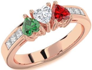 Diamond Rose Gold Heart Four Stone Mother's Ring