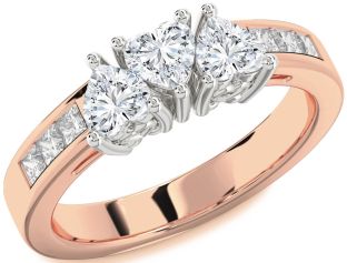 Diamond Platinum & Rose Gold Heart Three Stone Ring