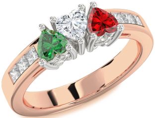 Diamond White Rose Gold Heart Four Stone Mother's Ring