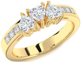 Diamond Gold Heart Three Stone Ring