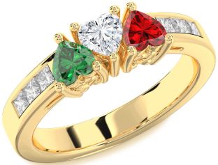Diamond Gold Heart Four Stone Mother's Ring