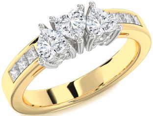 Diamond White Yellow Gold Heart Three Stone Ring