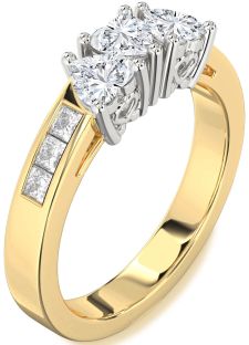 Diamond White Yellow Gold Heart Four Stone Ring