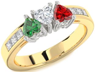 Diamond Platinum & Yellow Gold Heart Four Stone Mother's Ring