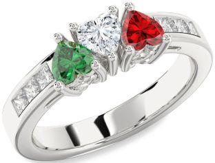 Diamond Platinum Heart Four Stone Mother's Ring