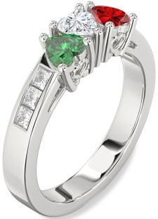 Diamond Platinum Heart Four Stone Mother's Ring