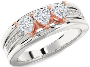 Diamond Platinum & Rose Gold Heart Three Stone Ring
