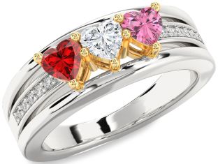 Diamond Platinum & Yellow Gold Heart Three Stone Mother's Ring
