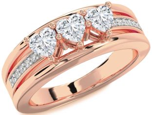 Diamond Rose Gold Heart Three Stone Ring