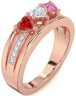 Diamond Rose Gold Heart Three Stone Mother's Ring
