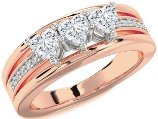 Diamond White Rose Gold Heart Three Stone Ring